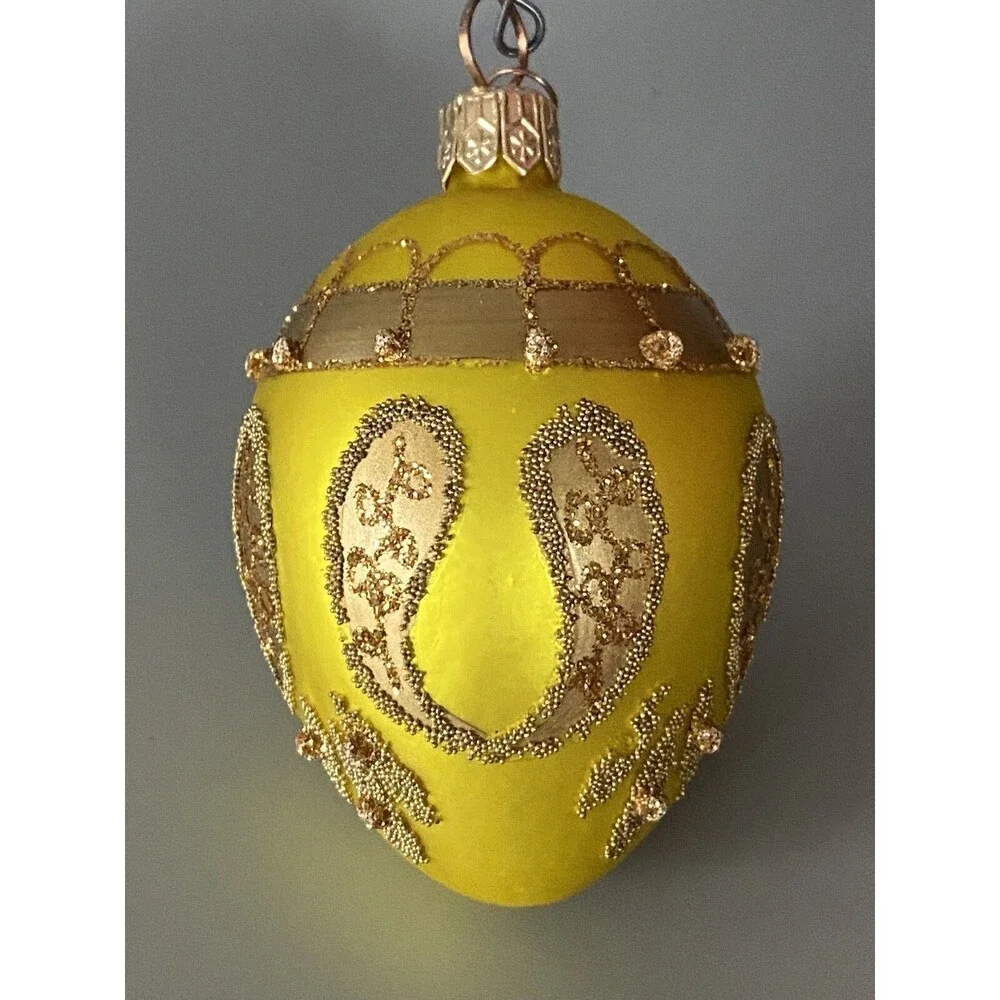 Poland Glass Christmas Ornament Lime Green Gold Glitter Clock Charm Holiday Tree